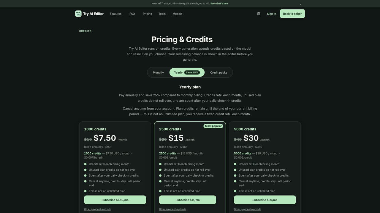 Try AI Editor — Top up only when credits run low