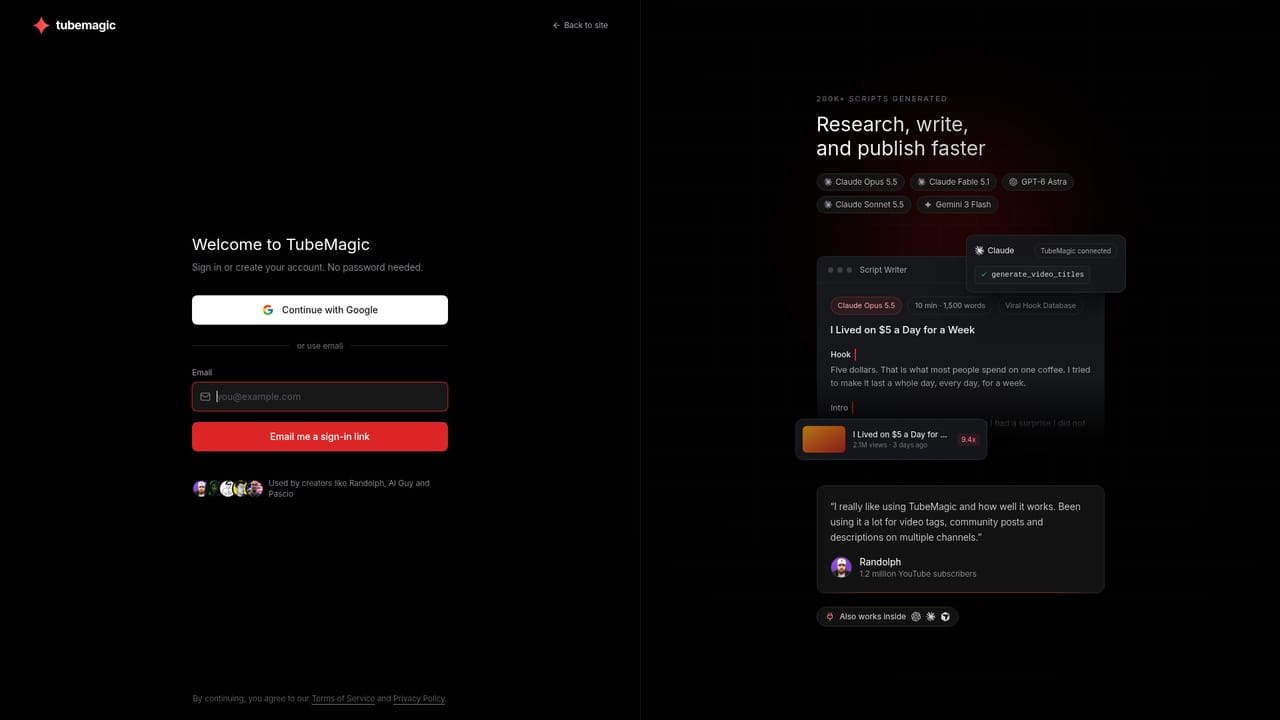 TubeMagic — Generate a script with the Script Writer