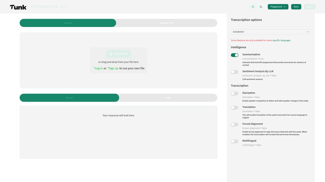 Tunk — Trial the transcription API