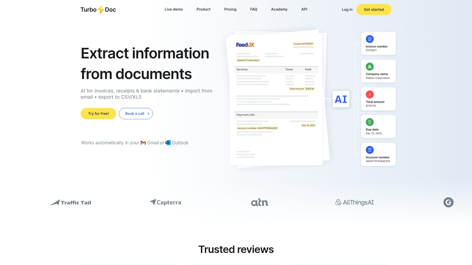 TurboDoc — Test extraction with the on page demo