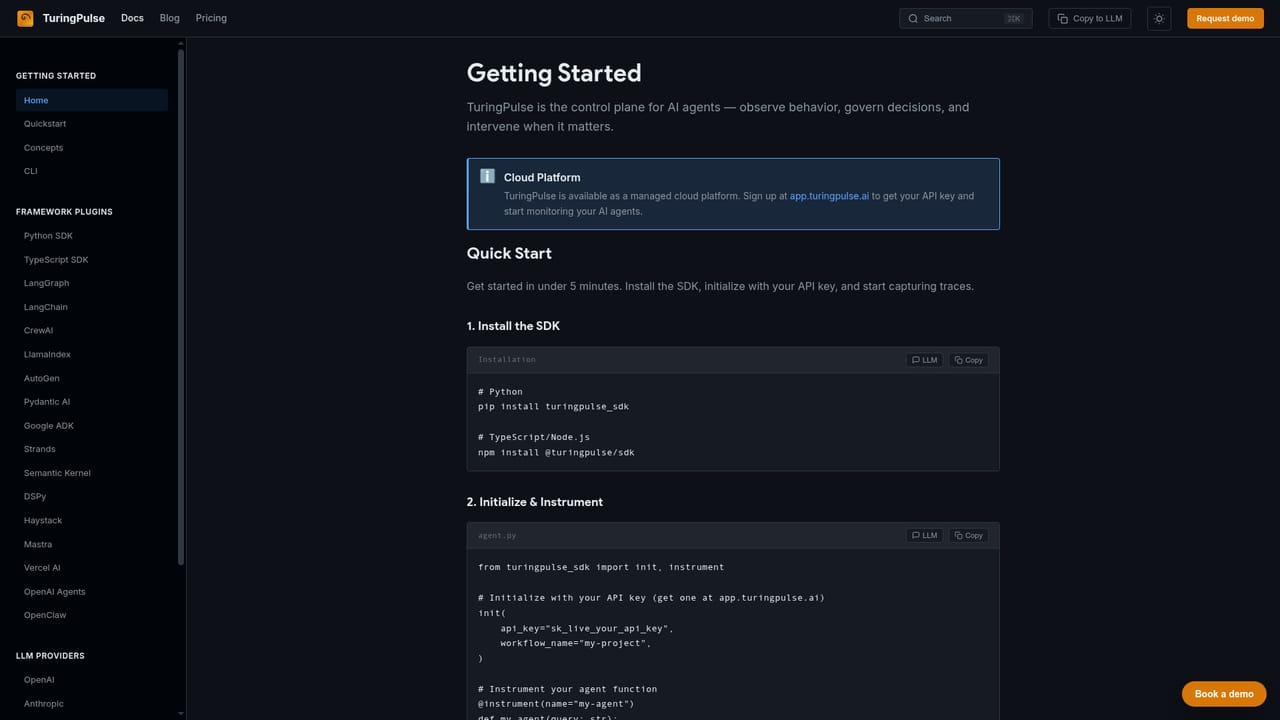 TuringPulse — Read the docs and confirm framework support