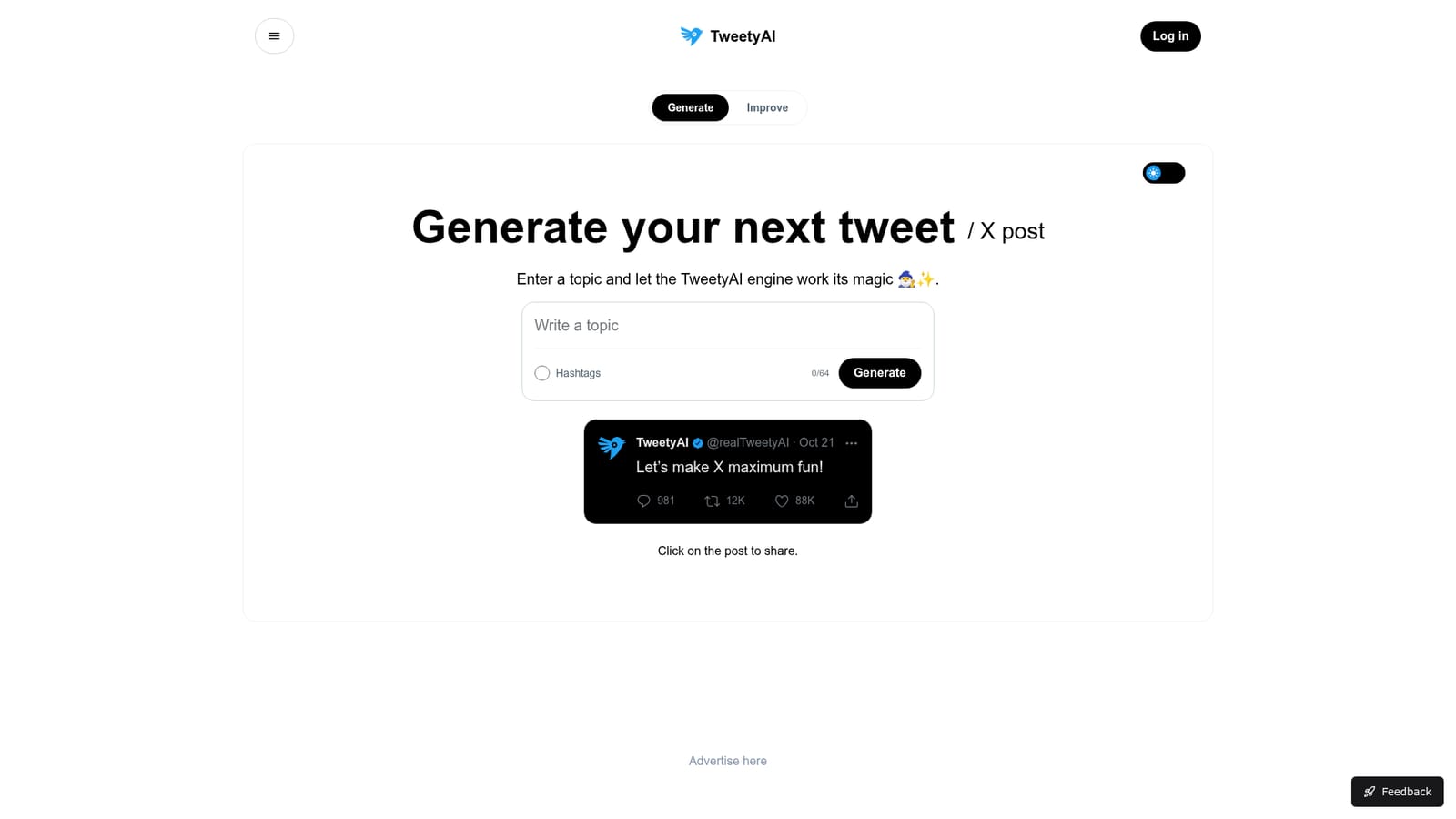 TweetyAI — Open the generator and enter your topic