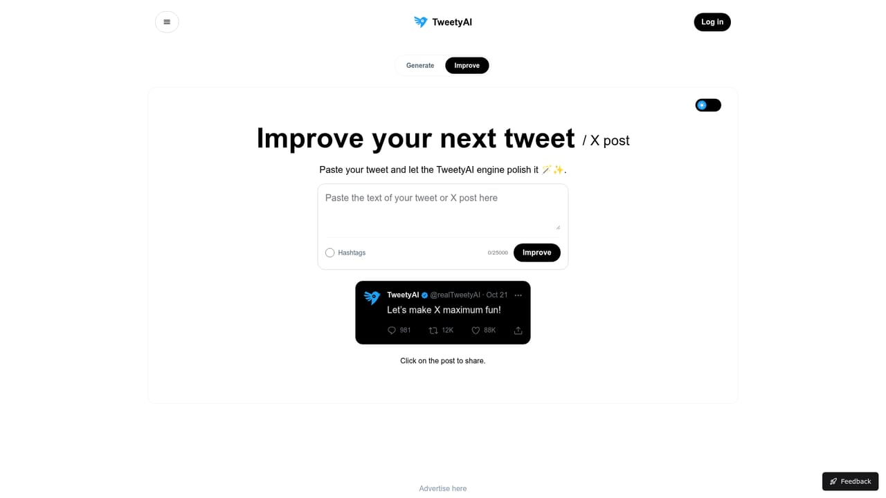 TweetyAI — Rewrite existing copy on the Improve page
