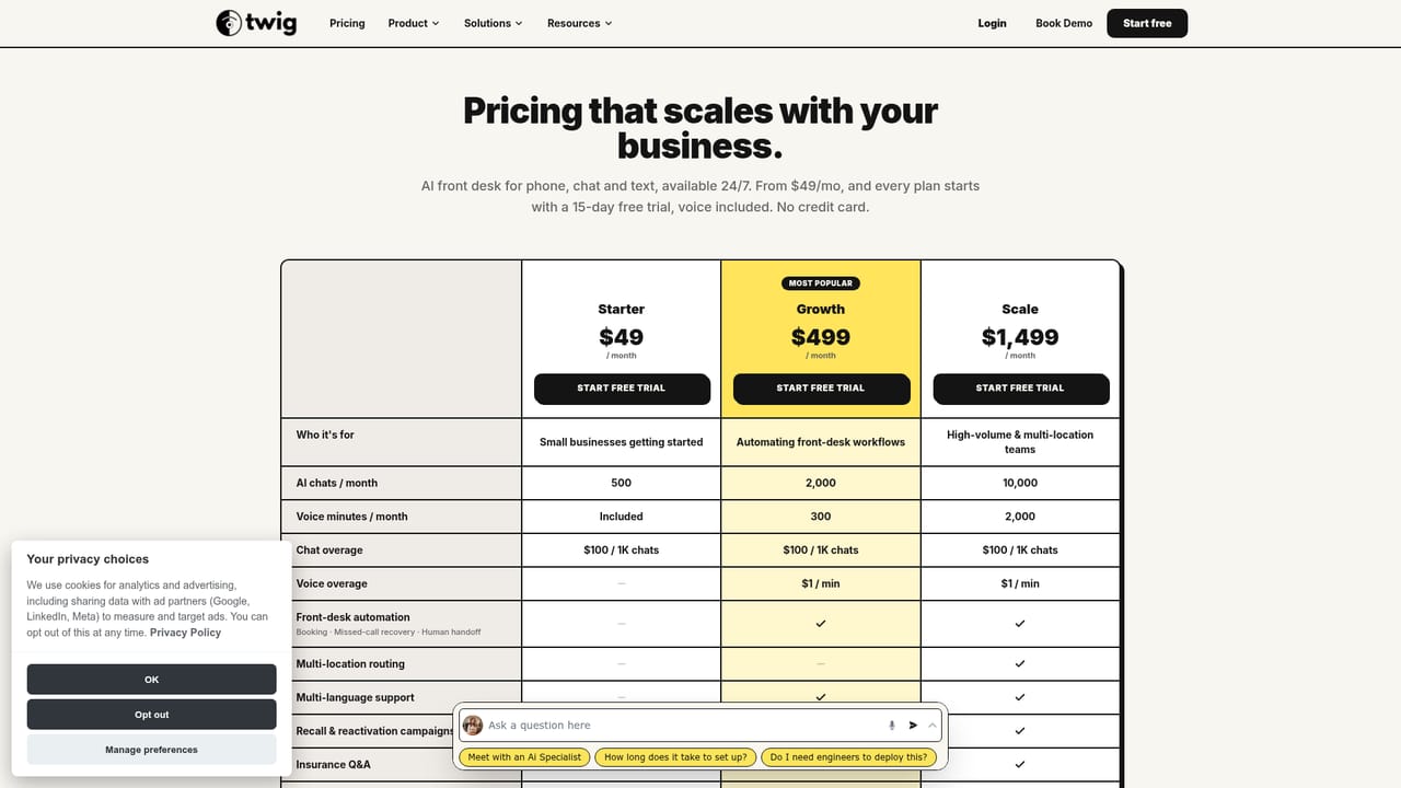 Twig AI — Pick a plan after the trial