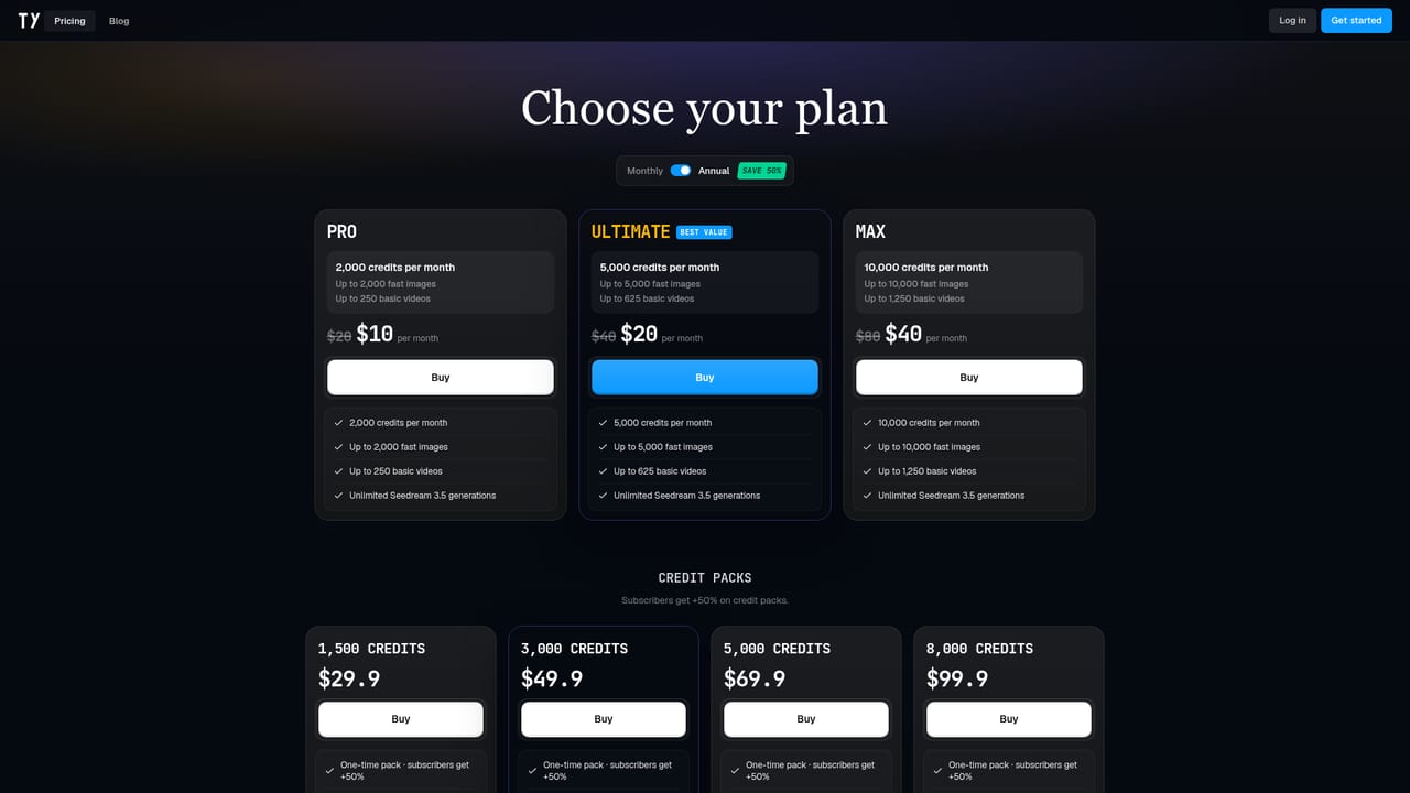 Tyndall AI — Check credit costs and plans