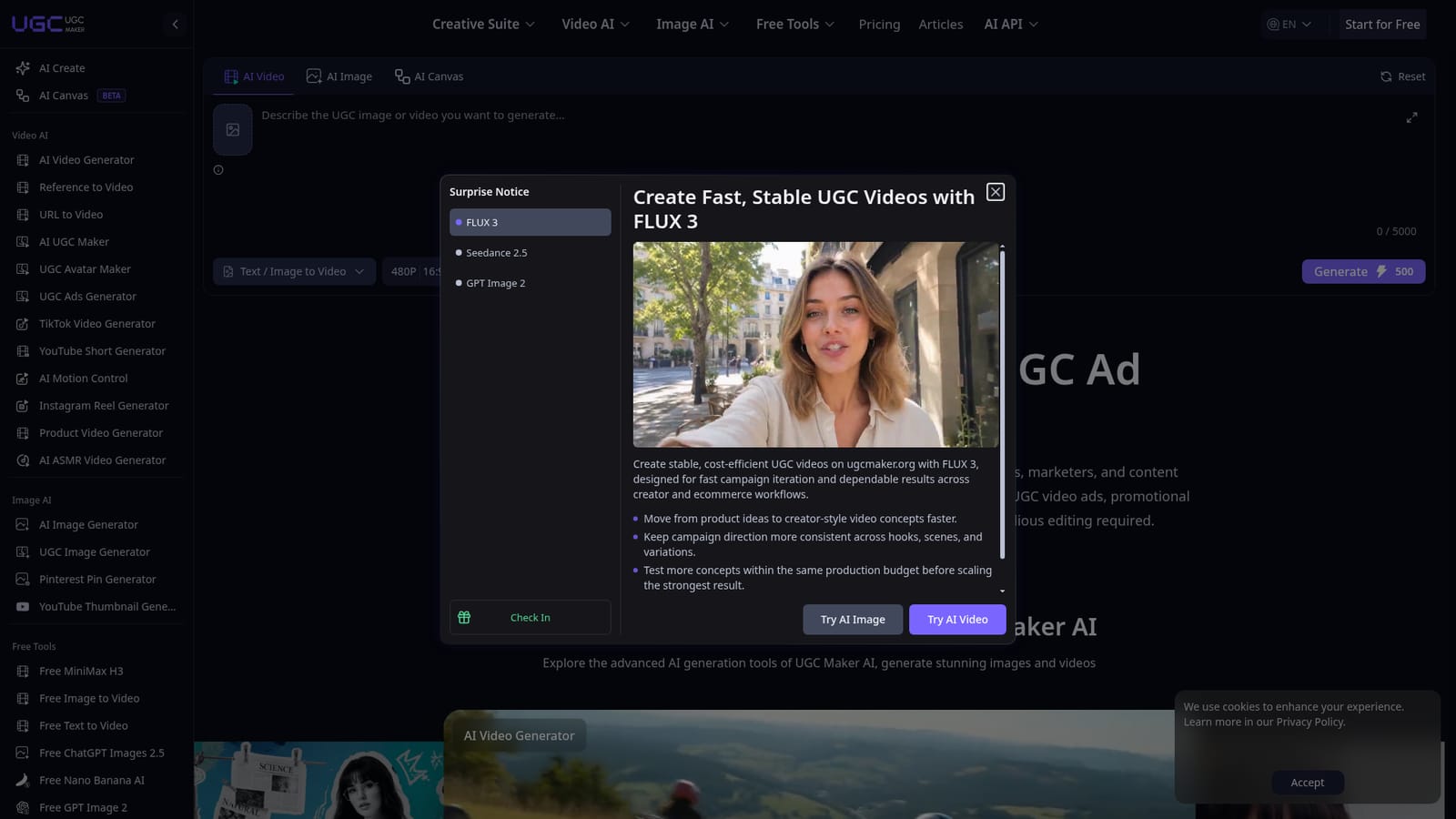 UGC Maker AI — Choose a model and format
