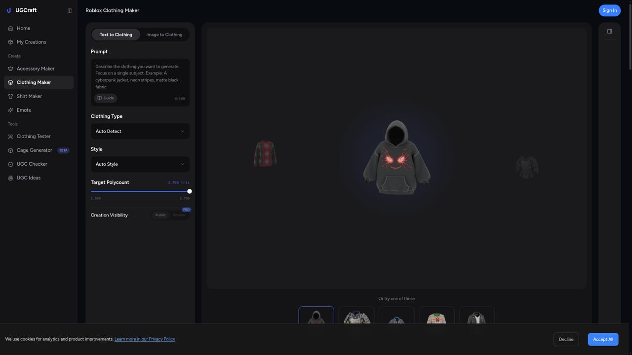 UGCraft AI — Pick the right item type