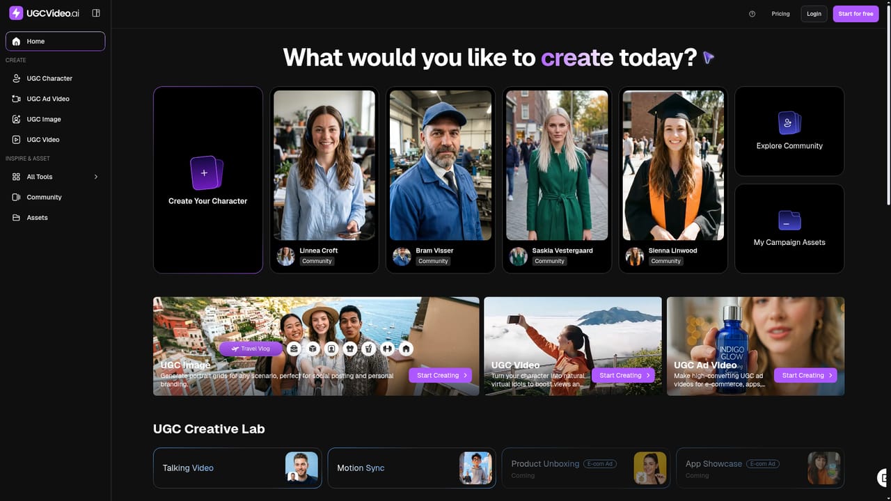 UGCVideo.ai — Pick an avatar and template