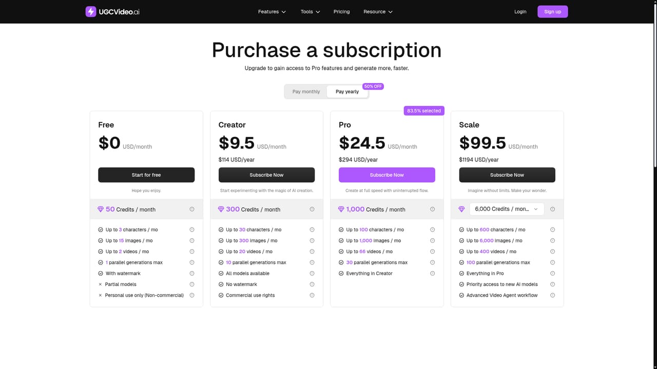 UGCVideo.ai — Upgrade when you need more