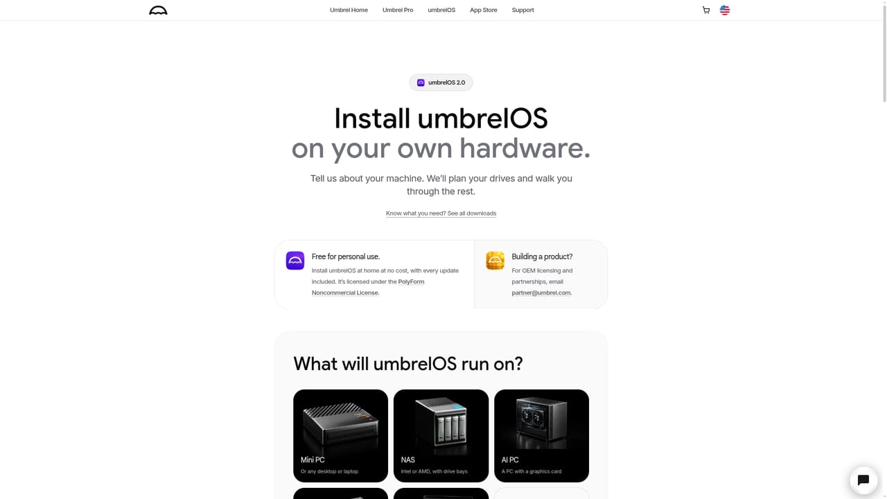 umbrelOS — Download umbrelOS for your hardware