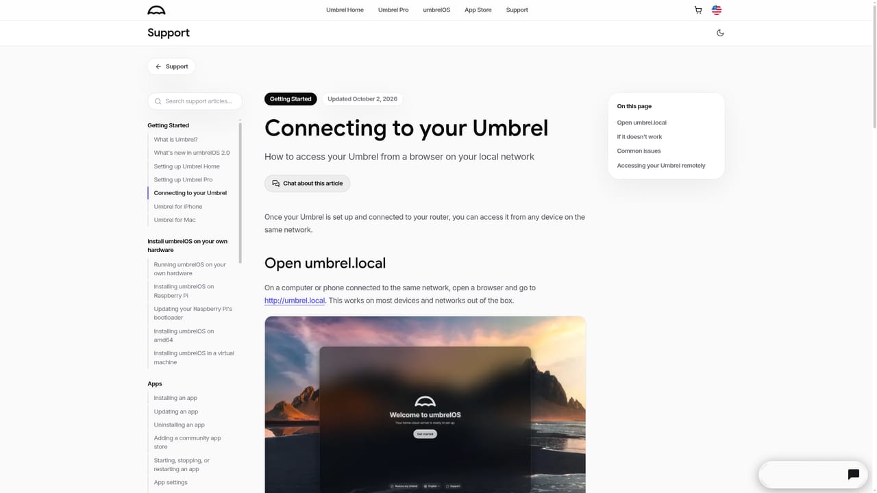 umbrelOS — Install and open the browser interface