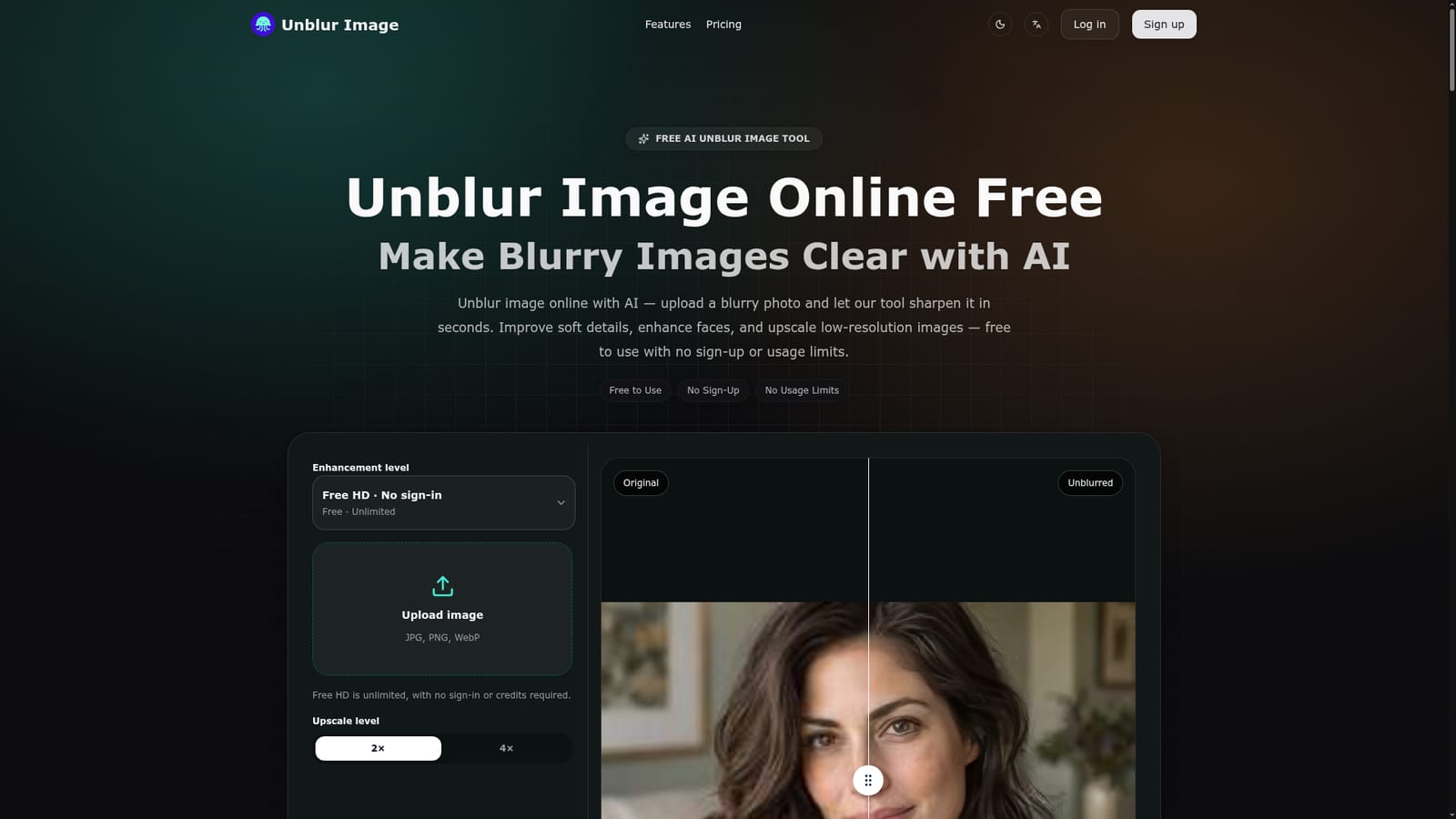 Unblur Image — Upload a blurry image
