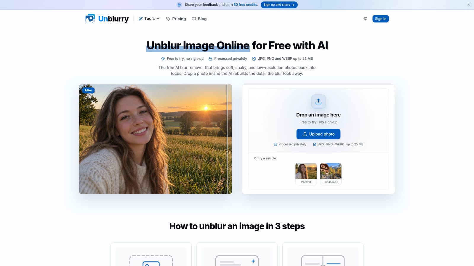 Unblurry — Upload a blurry photo