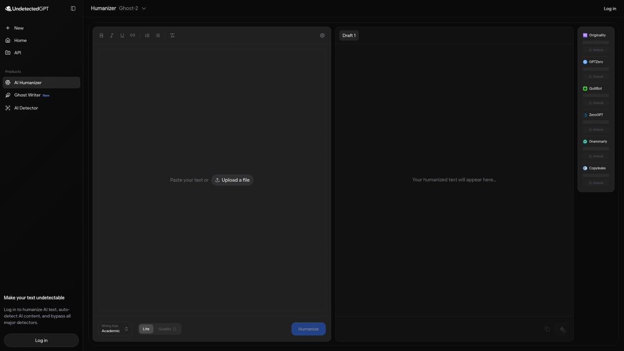 UndetectedGPT — Paste or upload your AI draft