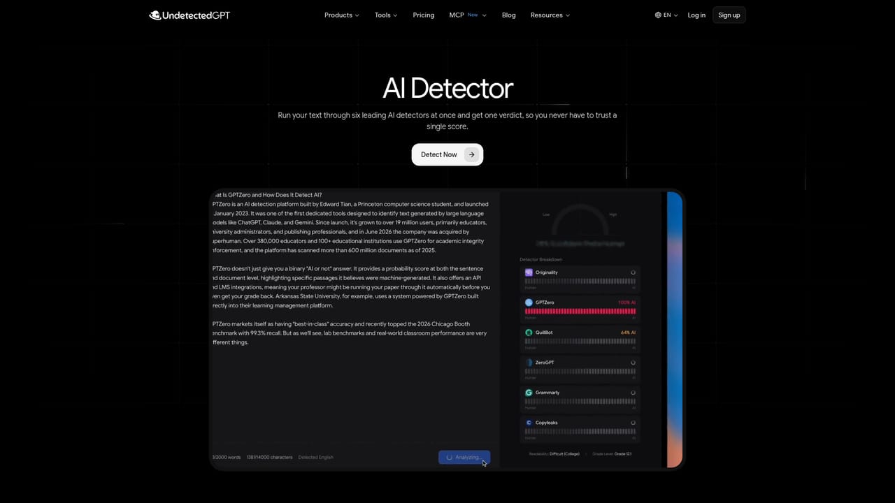 UndetectedGPT — Check the output against detectors