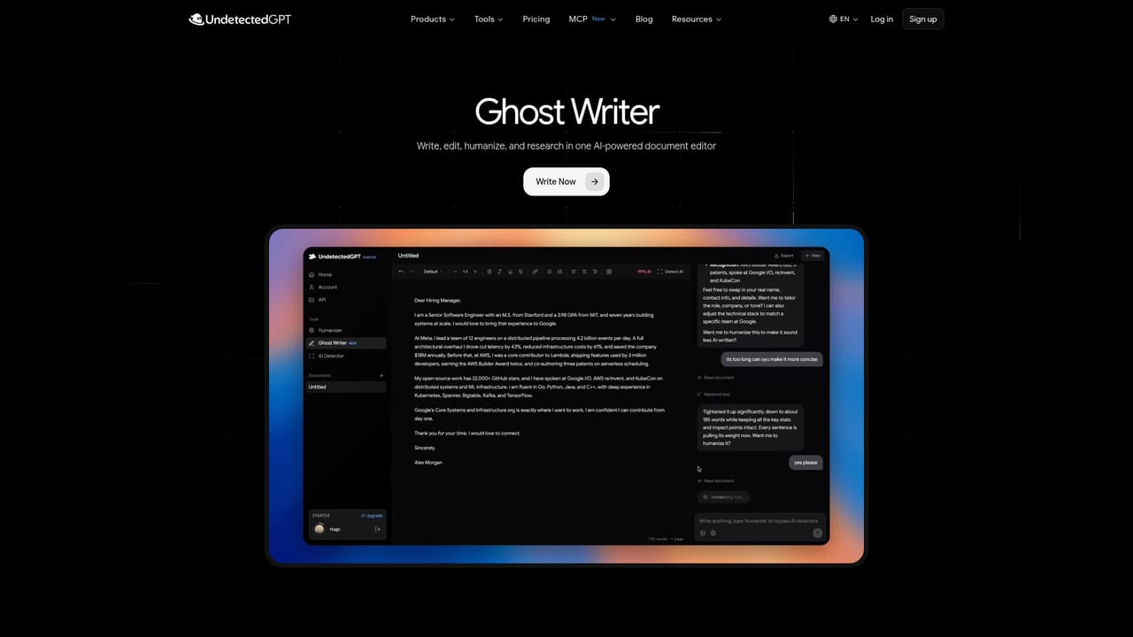 UndetectedGPT — Draft and humanize in Ghost Writer