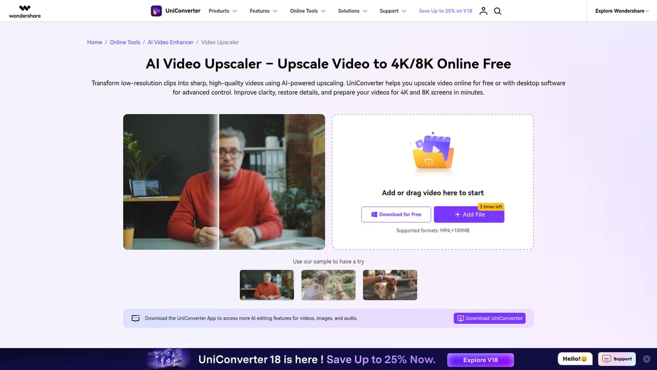 Uniconverter AI Video Enhancer — Pick the model that matches your footage problem
