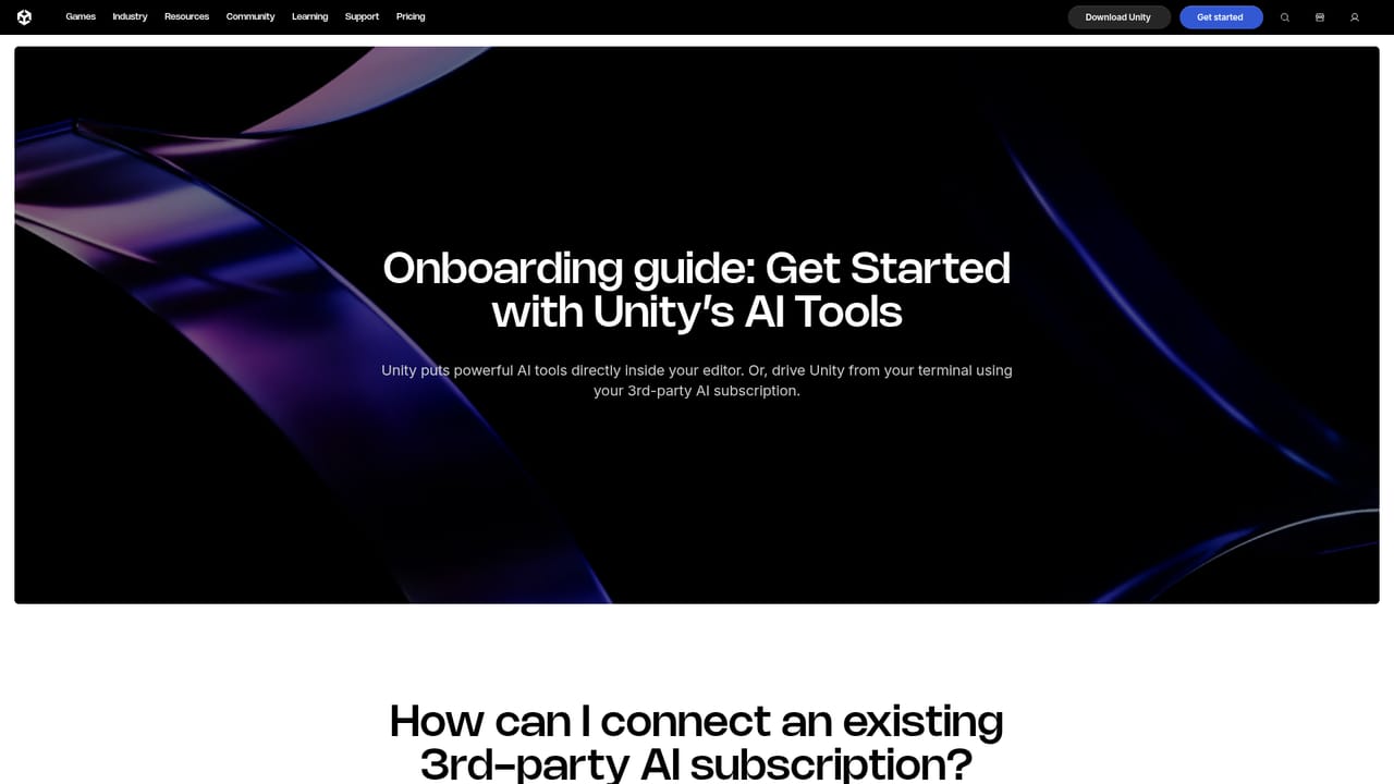 Unity — Start from the onboarding guide