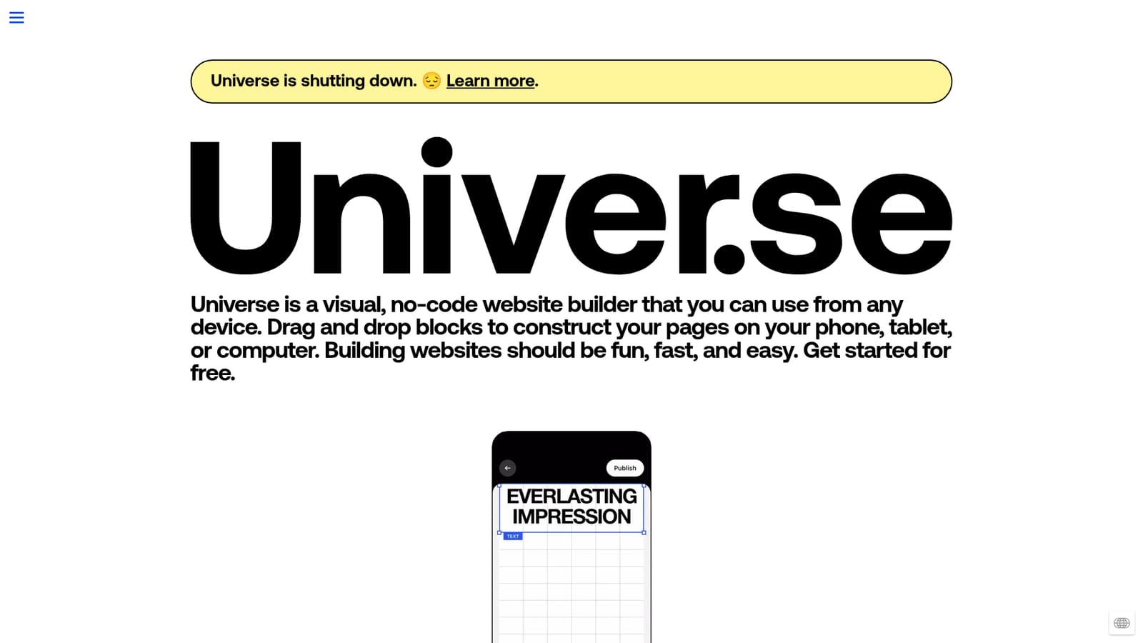 Univer.se — Review the shutdown notice first