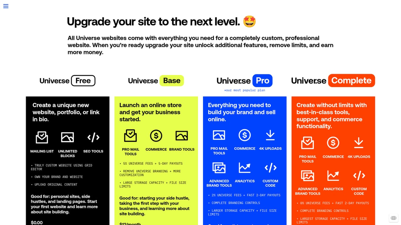 Univer.se — Compare the four plans