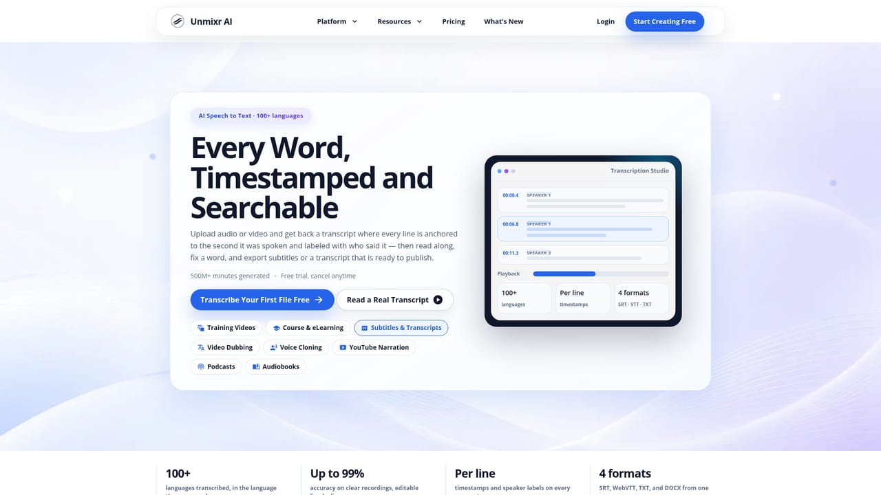Unmixr — Export captions and transcripts