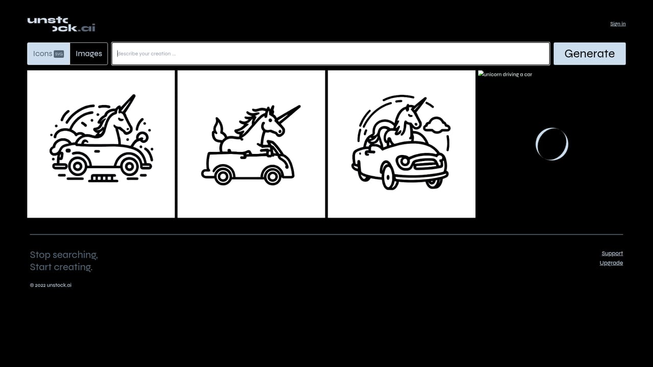 Unstock — Go to the create page