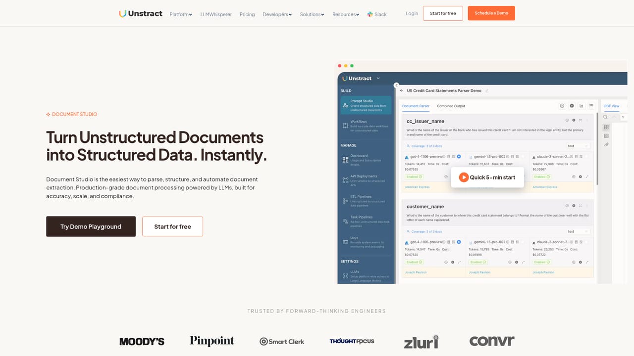 Unstract — Define the extraction schema in Document Studio