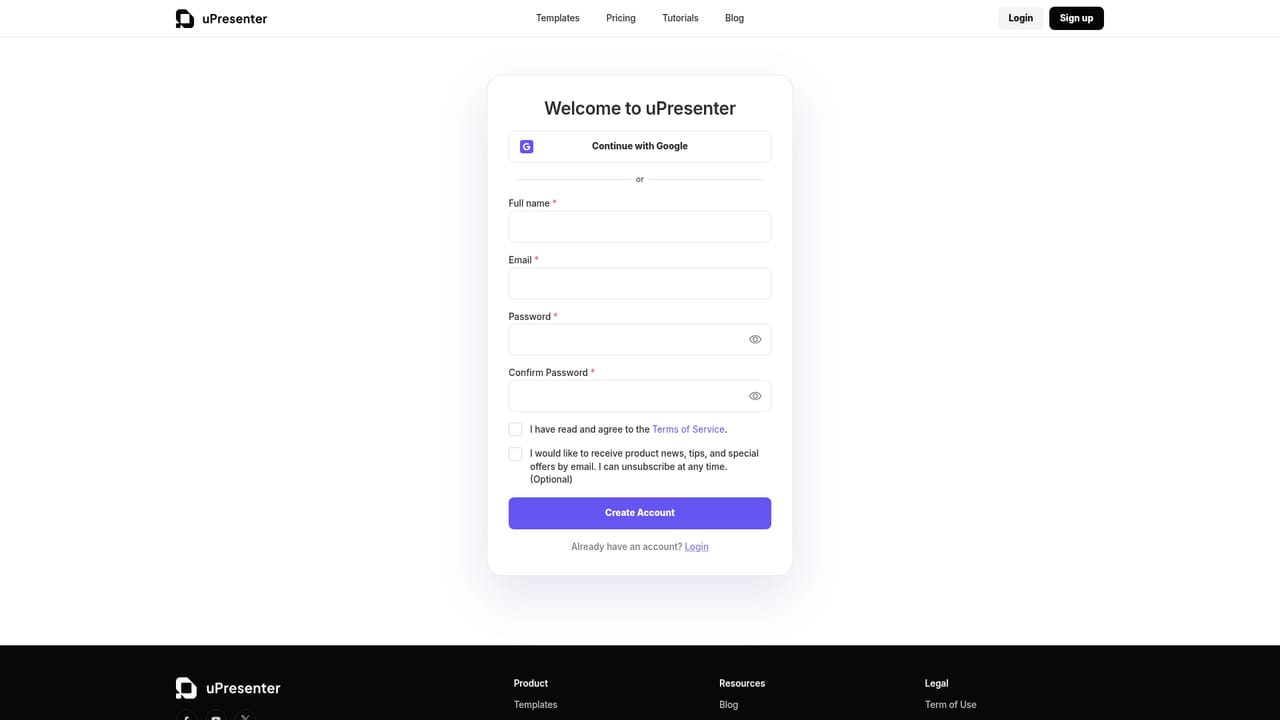 uPresenter — Create a free account