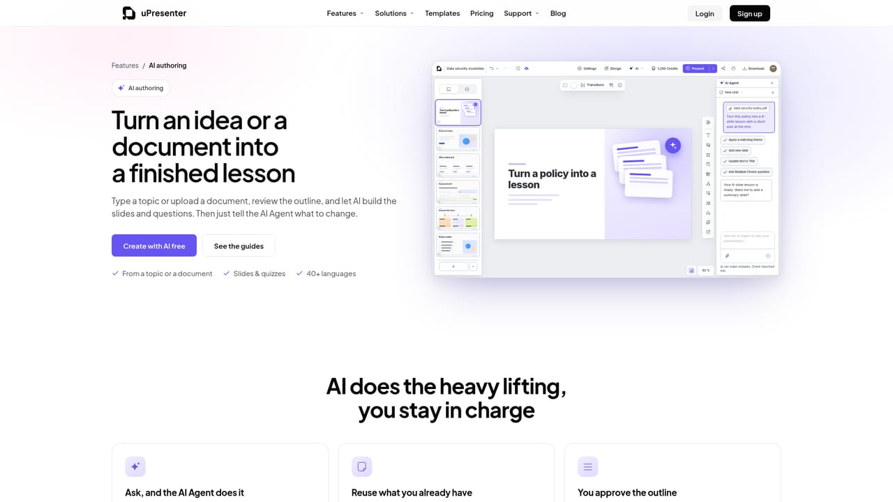 uPresenter — Draft content with AI and design tools