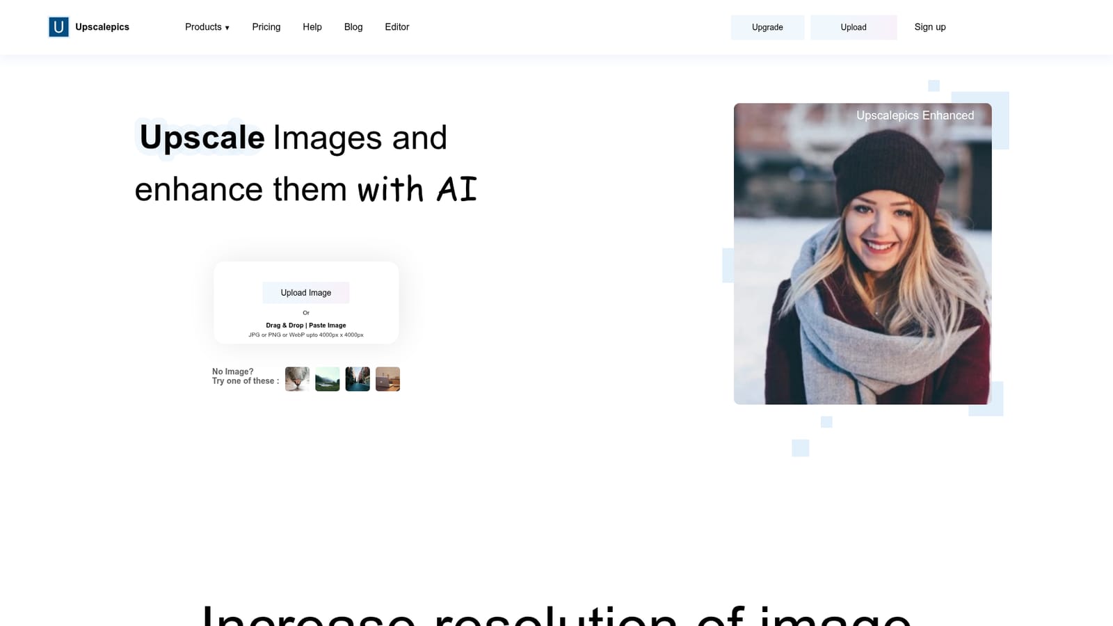 UpscalePics — Open the upscaler and add an image