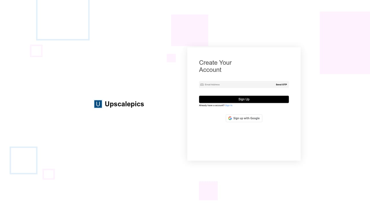 UpscalePics — Create an account for processing