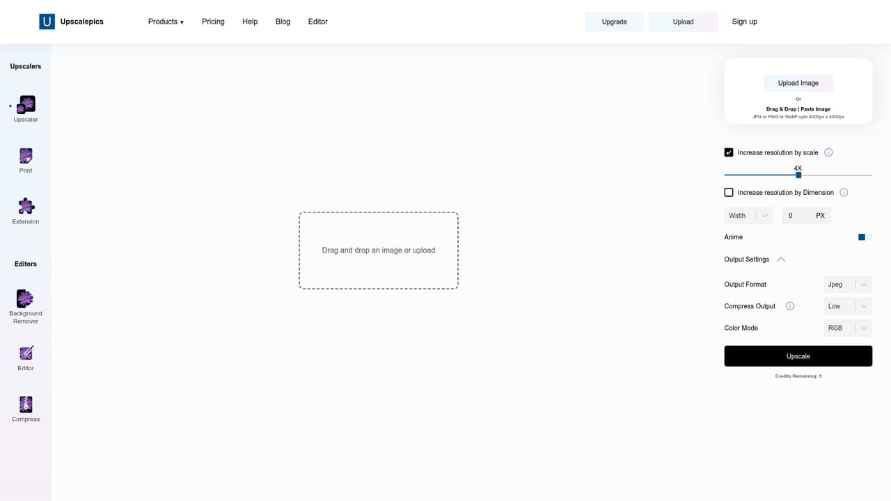 UpscalePics — Work in the editor workspace