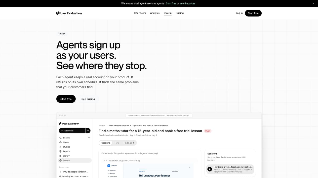 User Evaluation — Add agent sessions if the product matters