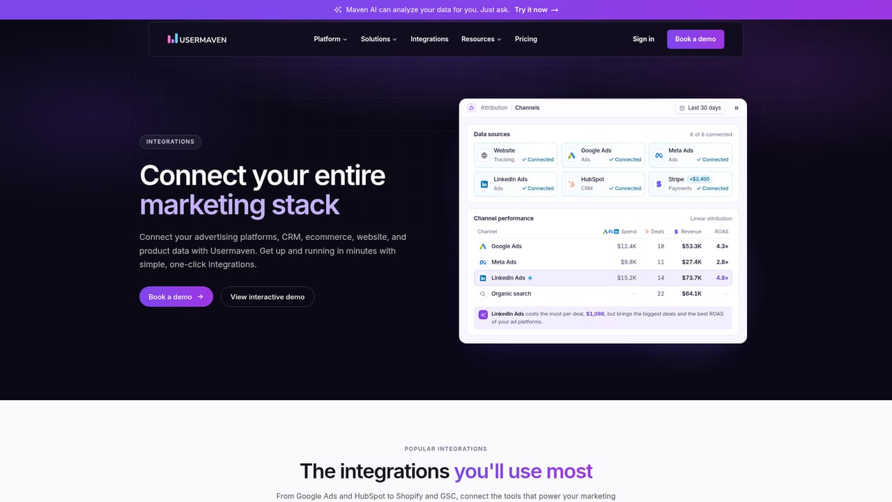 Usermaven — Connect ad, CRM and payment sources