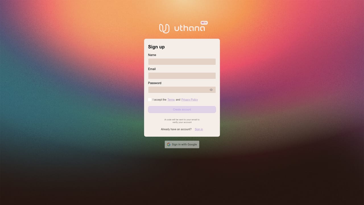 Uthana — Create an account