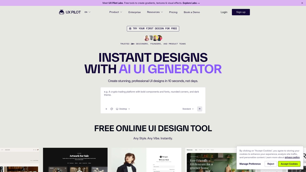UX Pilot — Generate wireframes or UI screens