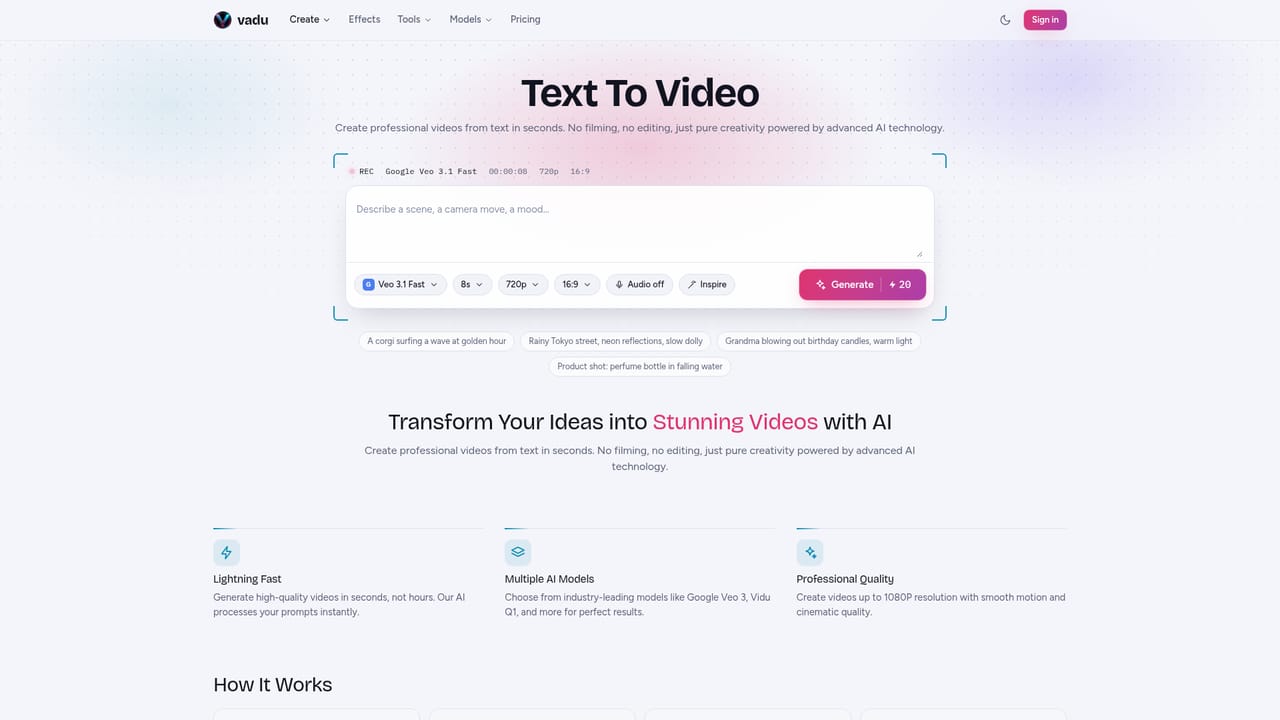 Vadu AI — Pick a generation tool