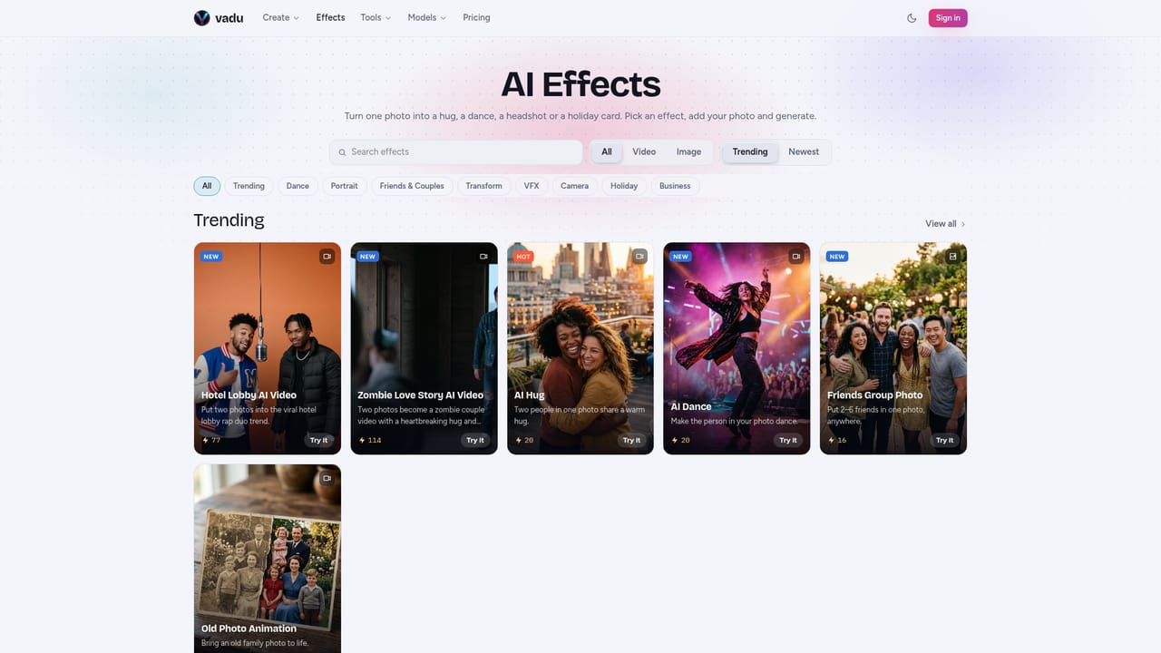 Vadu AI — Try a ready-made effect