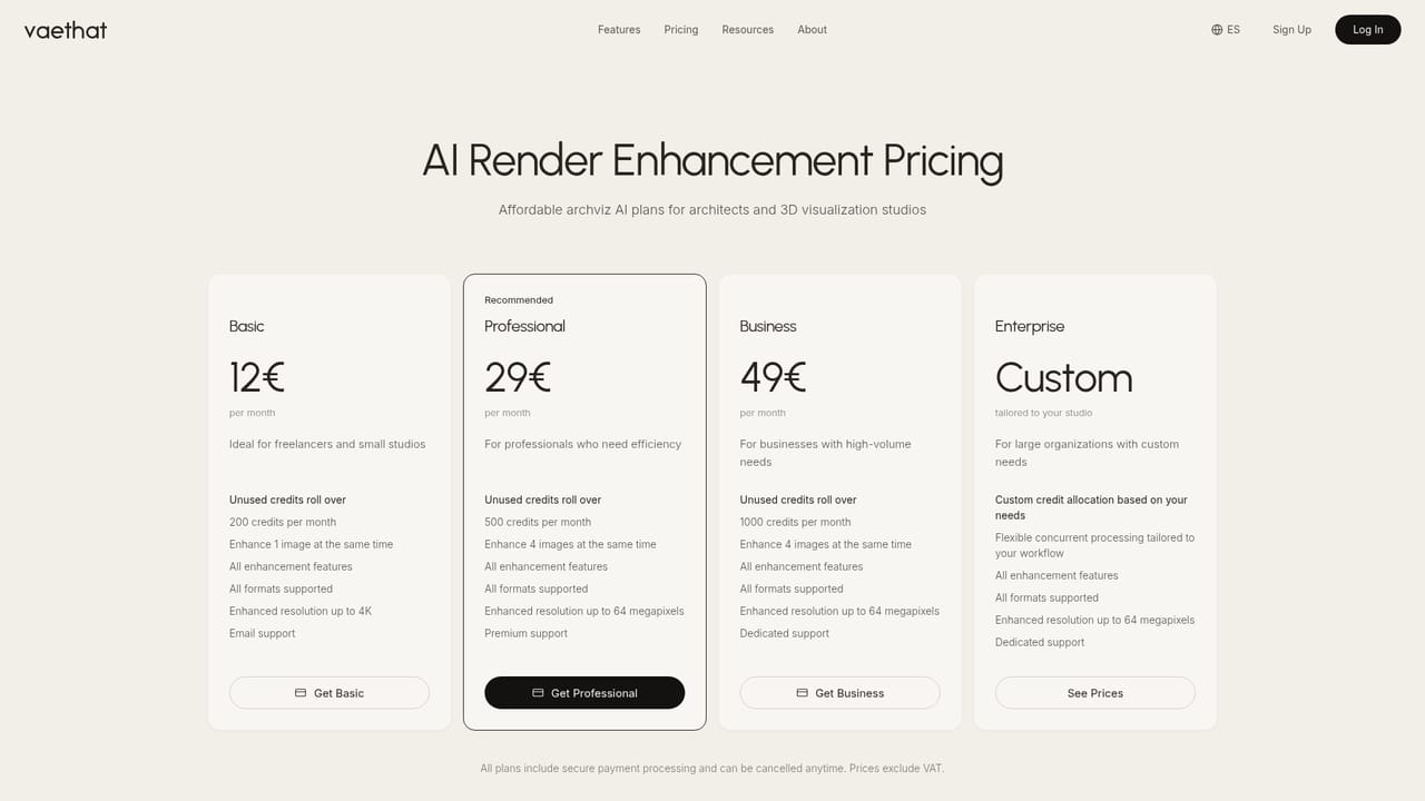 Vaethat — Pick a plan that fits volume