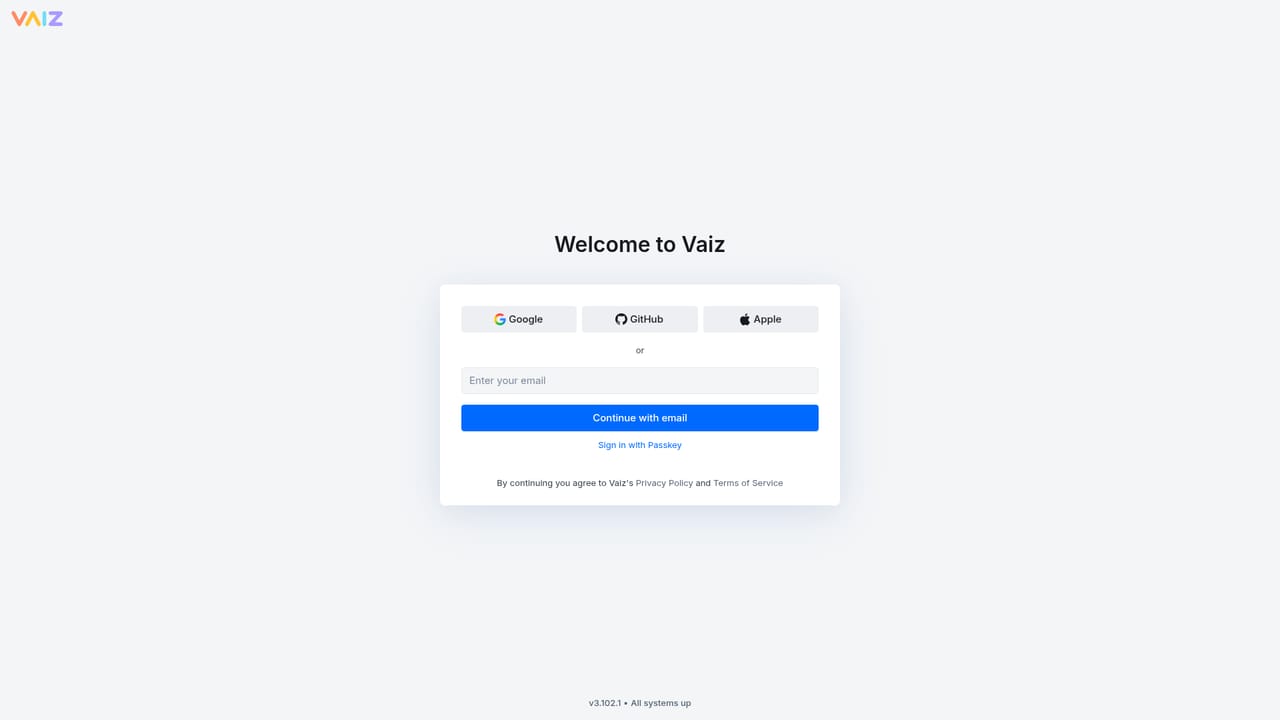 Vaiz — Create an account and start the trial