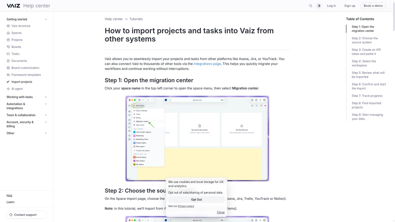 Vaiz — Import existing projects and tasks