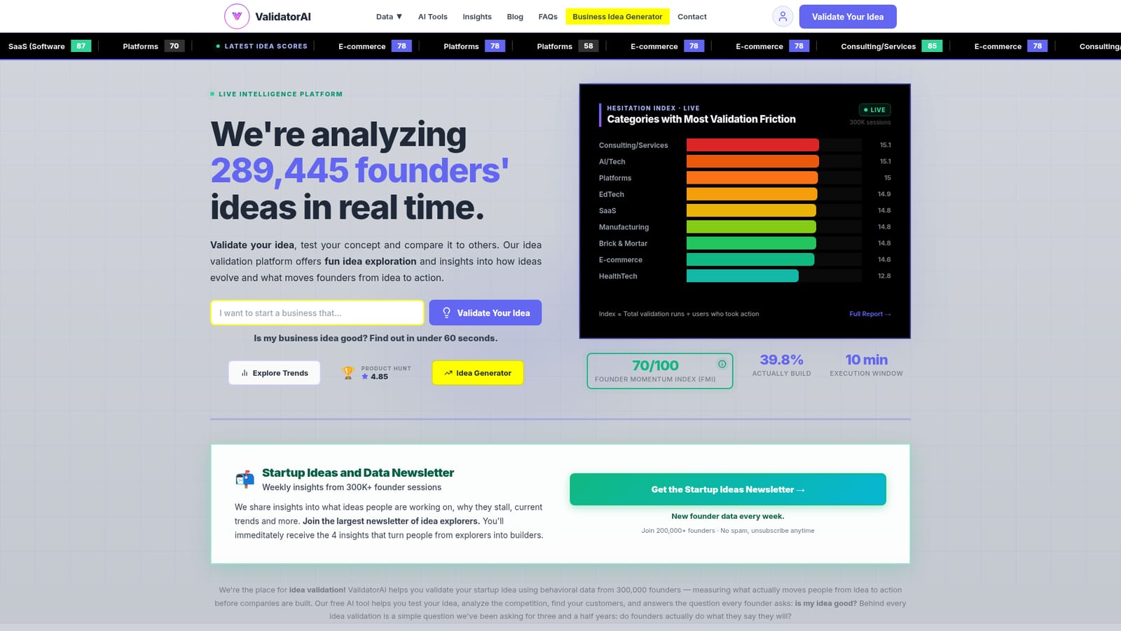 Validator AI — Open Validator AI and fill in the idea form