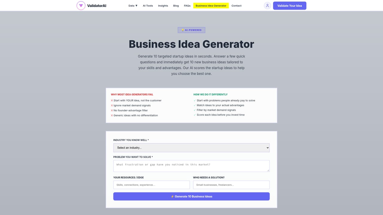 Validator AI — Turn the verdict into an idea generator run