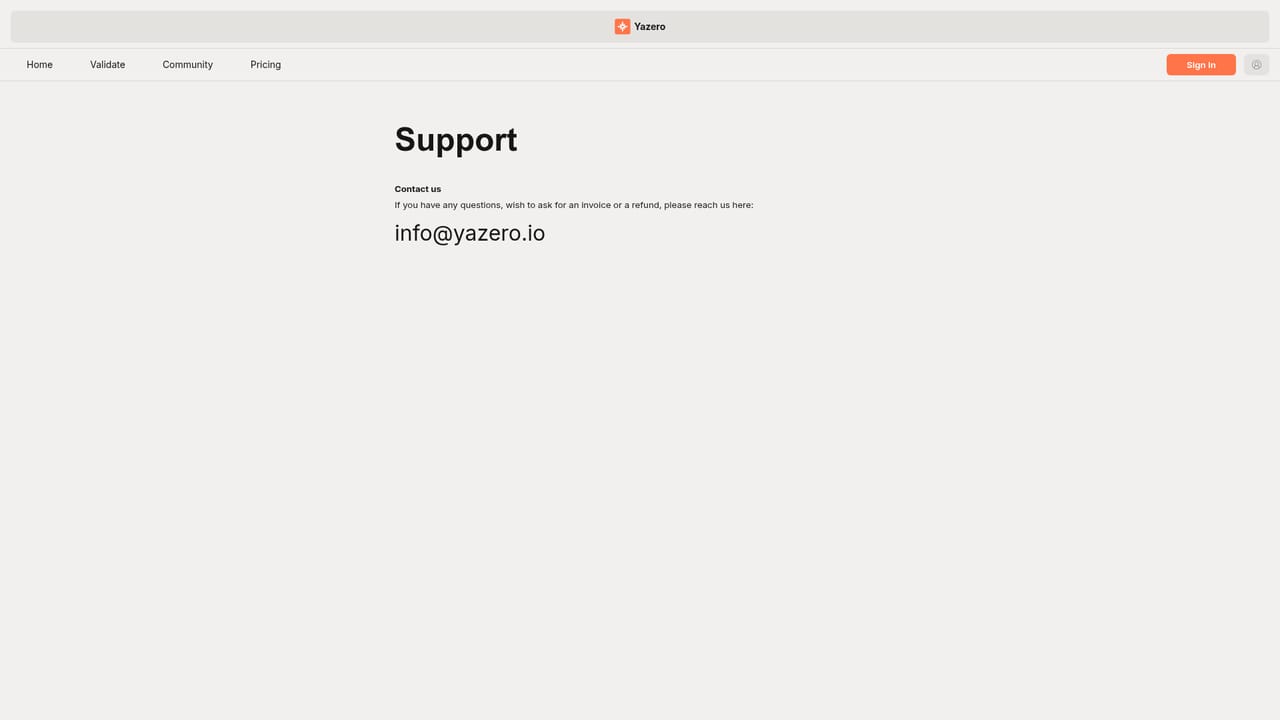 Validator by Yazero — Check support and send feedback