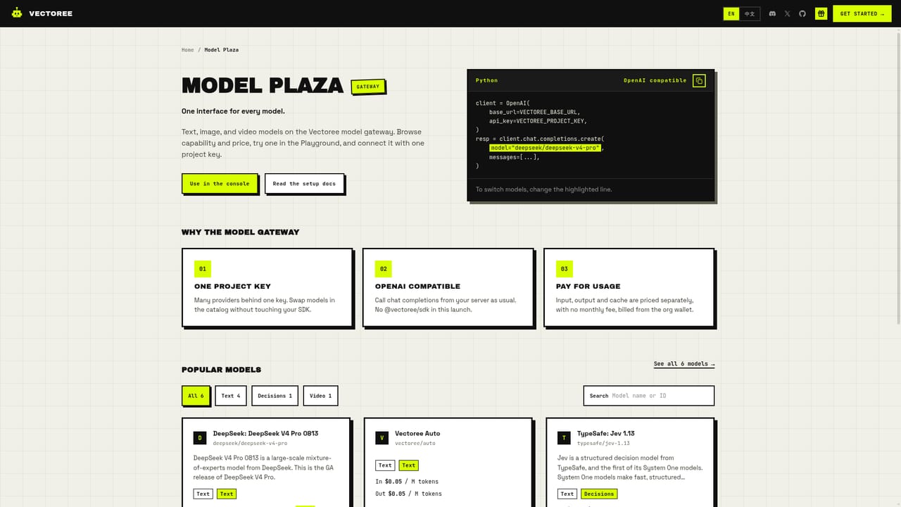 Vectoree — Pick a model in Model Plaza