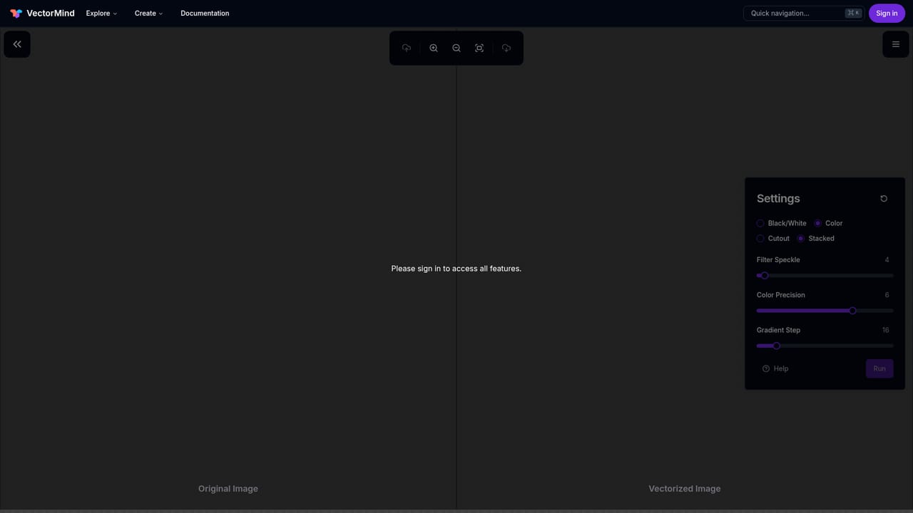 VectorMind — Enter a prompt or upload an image