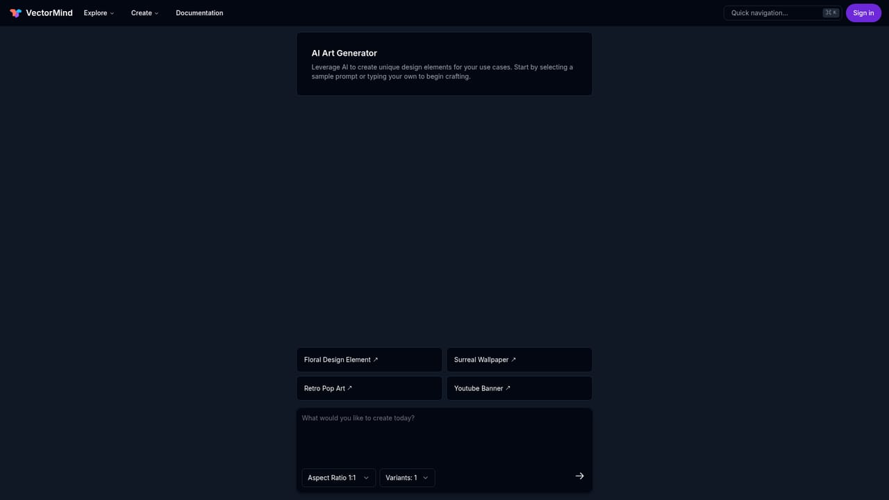 VectorMind — Set style, aspect ratio and variants