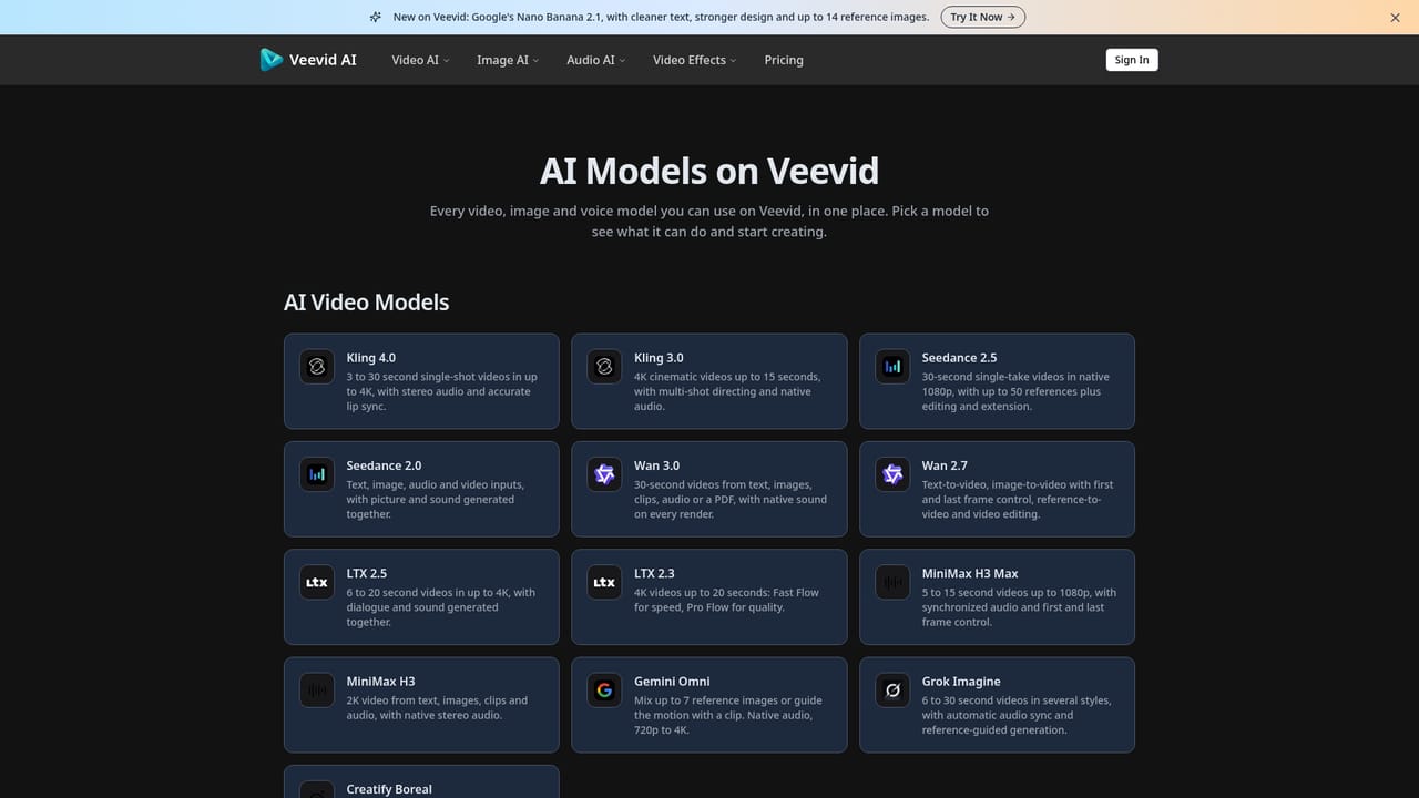 Veevid AI — Pick an AI model for the job