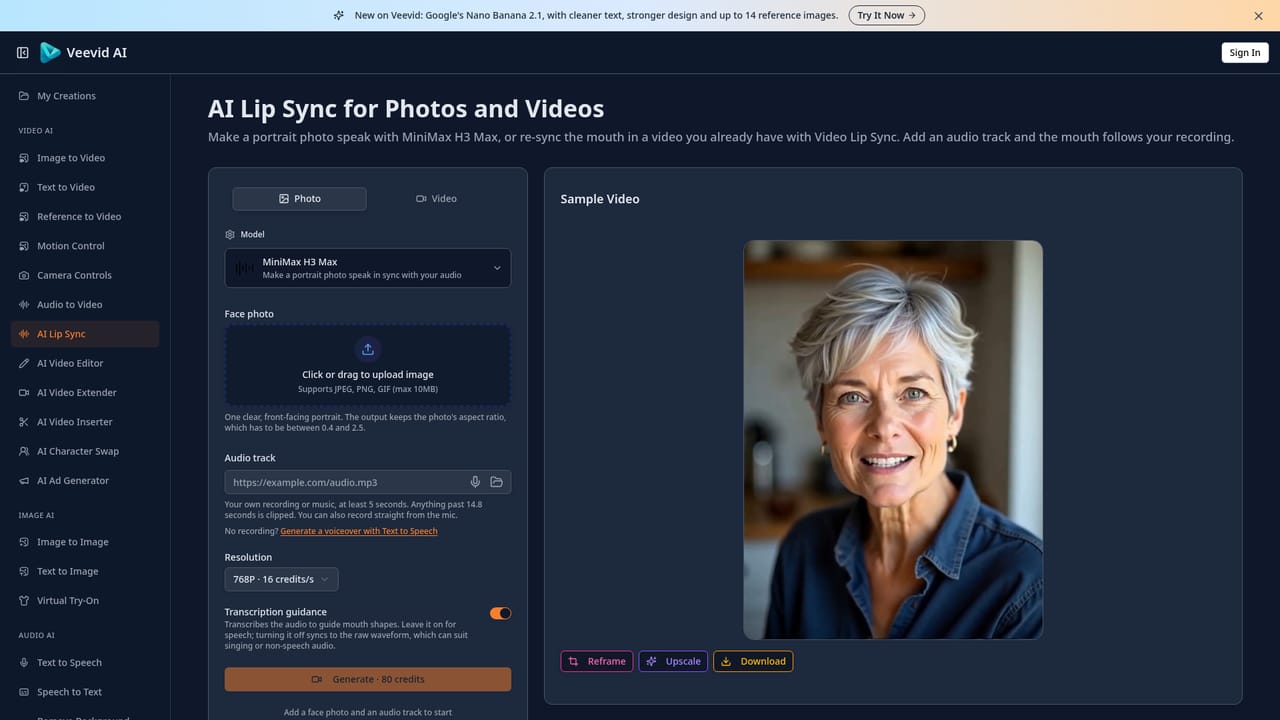 Veevid AI — Add synchronized audio or lip sync