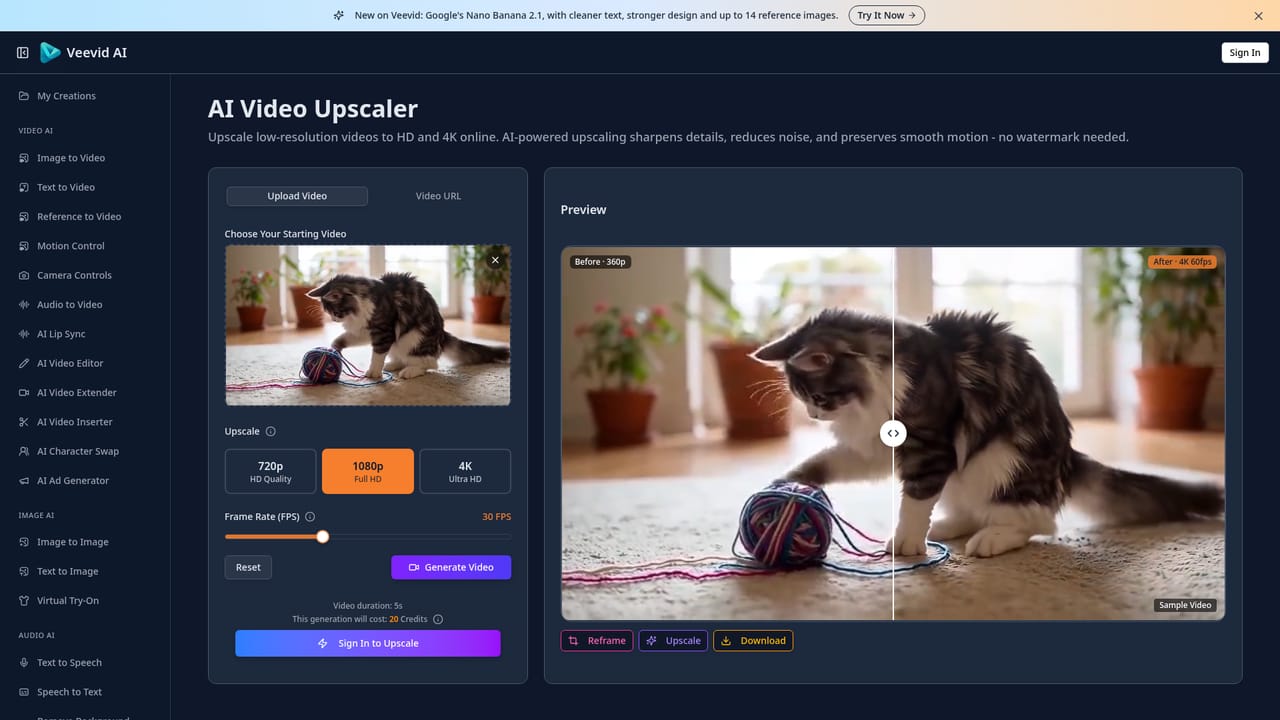 Veevid AI — Upscale or resize for the target platform